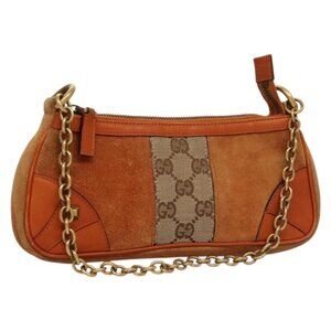 GUCCI GG Canvas Chain Accessory Pouch Orange